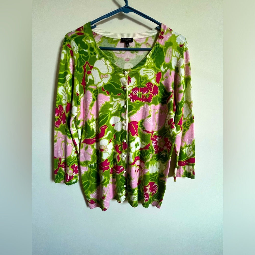 Talbots Super Soft Floral Print Summer Button Up Lightweight Cardigan petite sm